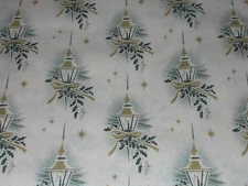VTG CHRISTMAS 1950 CANDLE LAMP POST WRAPPING PAPER GOLD STAR 2 YARDS NOS