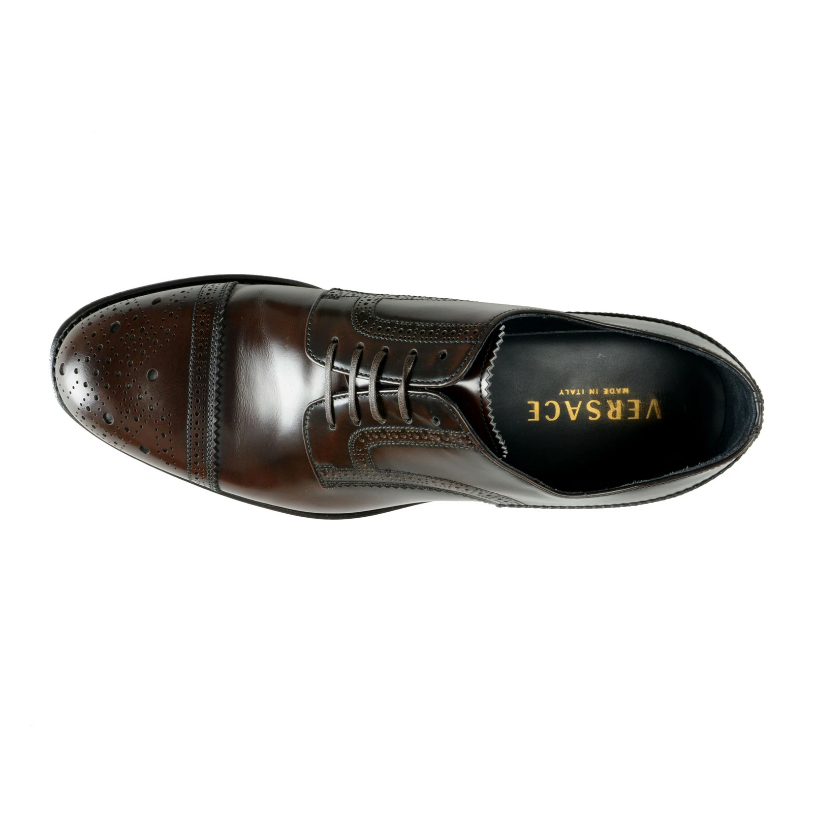 Scarpe eleganti Oxford da uomo Versace marrone lucido in pelle taglia 7 10 11