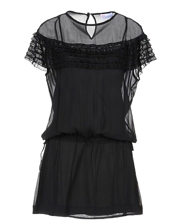 RED VALENTINO Oversized Black See Through CHIFFON Drop Waist Dress 38 IT /  10 UK