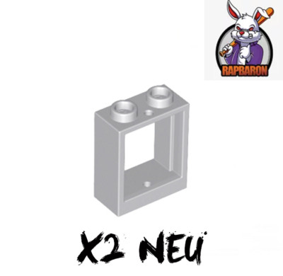 Lego    2x 1x2x2 Window   Fenster   Flat Front   Light Bluish Gray   60592   Neu