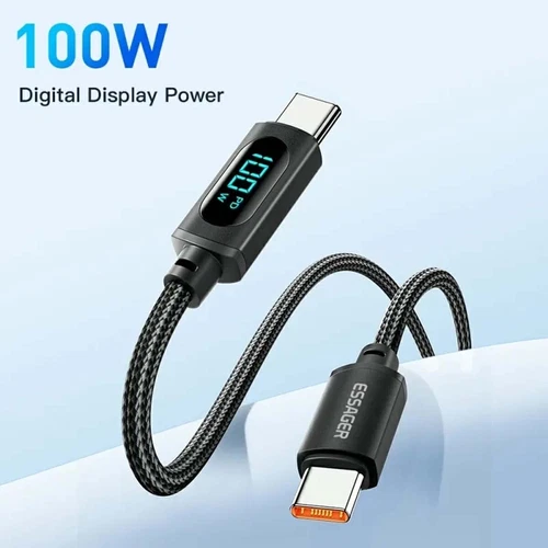 Cable USB C a USB C 100W 5A PD Cable de Carga Rápida Tipo-C Cargador con Pantalla LED - Imagen 2 de 11