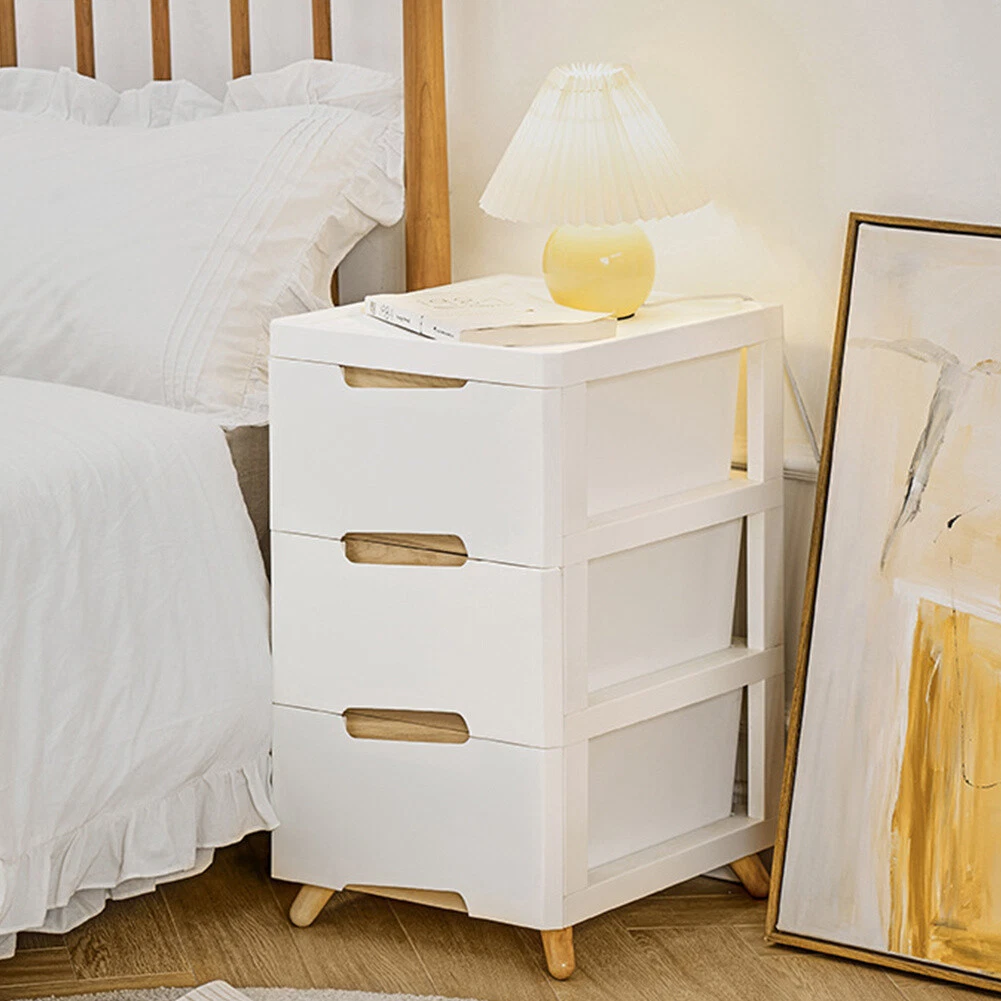 UK White Chest of 3 Drawers Bedside Cabinet Solid Wood Legs Bedroom Storage Unit