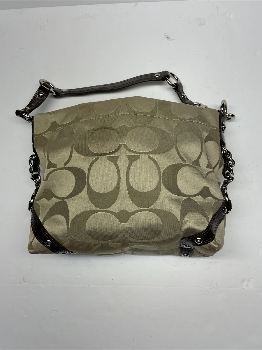 Coach F15250 Carly Sateen Signature Hobo Hand Shoulder Bag Brown