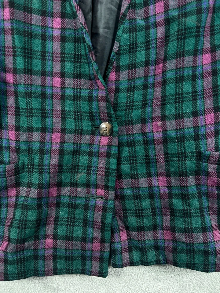 Blazer vintage Lord & Taylor para mujer de lana tartán verde a cuadros grande EE. UU. Foto 3 de 4