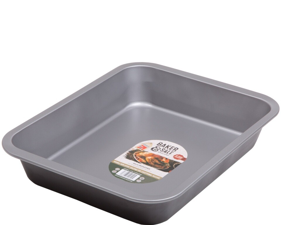 Baker & Salt Non-Stick Silver Baking Cooking Oven Roaster Dish Tray - 41cm