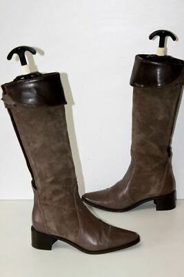 ROBERTO DURVILLE Taupe Brown Suede and Leather Lapel Boots Size 37 VGC