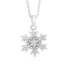 Sterling Silver 925 Pave CZ Snowflake Necklace Pendant on Cable Chain 17.5"
