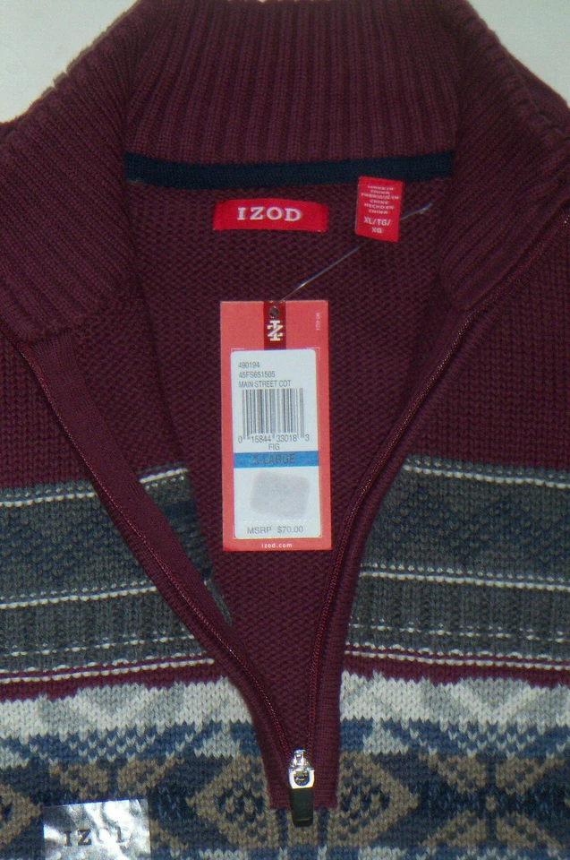 NWT Mens IZOD Main Street Cottage 1/4 Zip Snowflake Sweater Size XL Fig MSRP $70 - Image 3 of 4