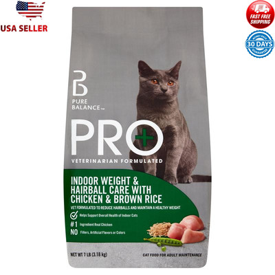 Indoor Cat Food Weight Control Hairball Care Chicken Brown Rice 7lbs Kibble New