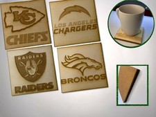 Wooden NFL Drink Bar Coasters AFC West Chiefs - Raiders - Chargers - Broncos 