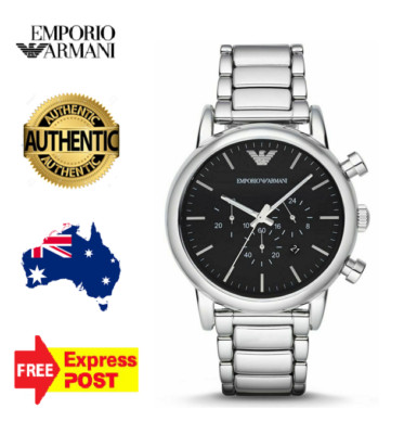 NEW EMPORIO ARMANI AR1894 SILVER/BLACK CHRONOGRAPH STAINLESS STEEL