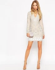 Needle&Thread Graphic Rose All Over Embellished Mini Dress Size UK 12 L/40