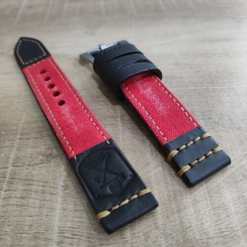Hecho a mano Flottiglia LG de colección rojo y negro lona/cuero correa de reloj hebilla libre - Imagen 2 de 6