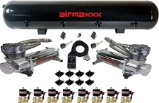 airmaxxx Chrome 480 Compressors 1/2" Valves Tank & Black 7 Switch Air Ride Kit