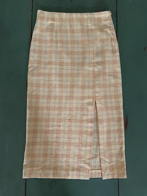 ZARA Yellow Plaid Midi Pencil Women’s Size High Waisted With Slit 