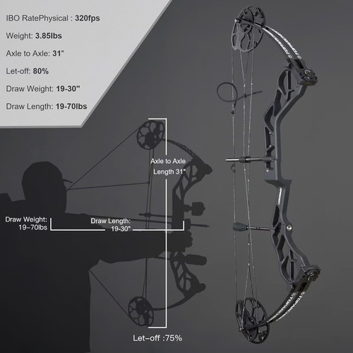 19-70LBS Compound Bow Right Hand Outdoor Archery Sports Hunting Target Shooting - Picture 4 of 19