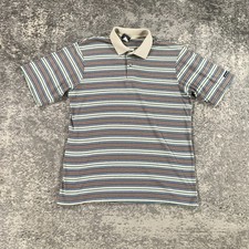 VTG Wrangler Polo Shirt Mens Large Beige Grey Striped Short Sleeve 80s USA Made