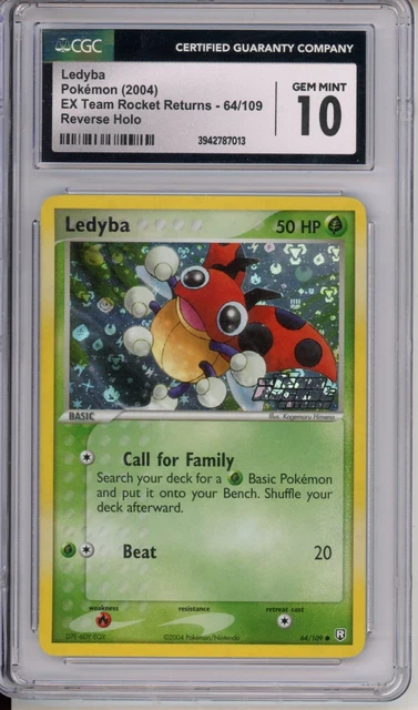 2004 POKEMON EX TEAM ROCKET RETURNS #64 LEDYBA-REVERSE FOIL cgc 10