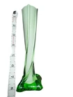 Vtg Opaque Twisted Green Cased Glass Bud Vase Square Foot Milk white Sleeve 8”