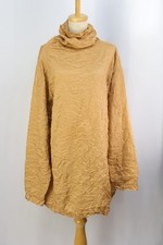 Authentic ISSEY MIYAKE Beige Crinkle Pleats High Neck Oversized Top 204 9875