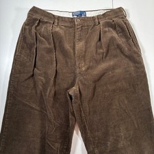Vintage Polo Ralph Lauren Corduroy Andrew Pant 35x31 Brown Double Pleat 90s 36