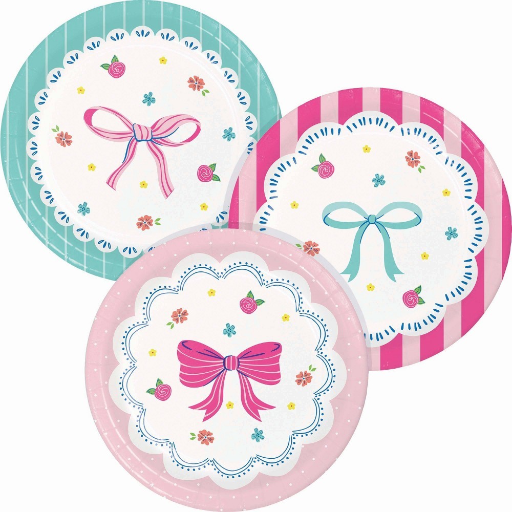 Bow Bash Assorted Dessert Party Disposable Paper Plates 7" - 32ct