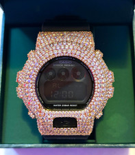 Iced Out Casio G-SHOCK DW-6900MS Custom Rose Gold Digital Watch Black Strap