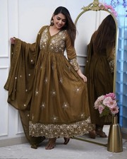 Embroidered Cotton Silk Gown for Women   V-Neck with Chikan Lace  Gift-Ready