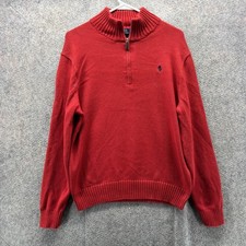 Polo Ralph Lauren Sweater Mens Medium Red Cotton Quarter Zip Mock Neck Pullover