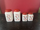 Vintage McKee Red Flower Milk Glass Range Shaker Set Flour Pepper Salt Set