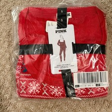 Victoria Secret PINK Thermal Long Pajama Set RED Bright Vermillion Print - SMALL