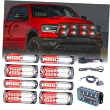 8pcs Sync Feature Emergency Strobe Grille Lights LED Ultra Slim 04 Red/White