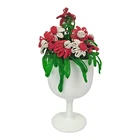 Vtg Seed Bead Flower Arrangement in Stemmed Milk Glass Vase Red/White Valentine