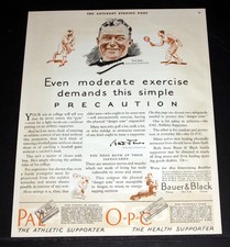 1926 OLD MAGAZINE PRINT AD, BAUER  BLACK, ATHLETIC SUPPORTER-HEALTH SUPPORTER 