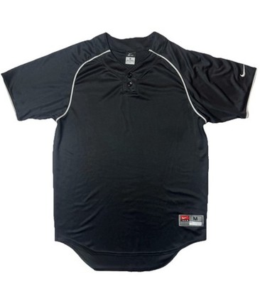 Nike Baseball Jersey Youth Boys Medium Tee 2 Button Softball Black