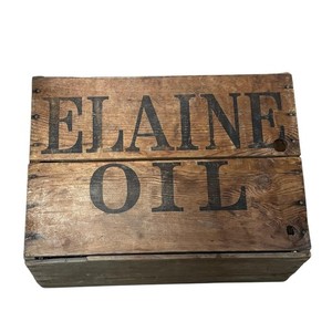 Vintage Elaine Oil Wooden Crate Box Petroleum Refined Oil Standard Advertising