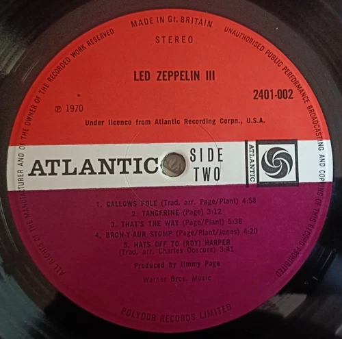 Led Zeppelin LP 3 UK Atlantic Plum Press NICE VINYL  & SUPERB AUDIO A7  B8