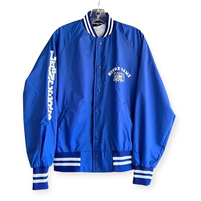 Vintage Notre Dame Lancers Jacket Men s Medium Blue Nylon Satin Bomber USA 90s