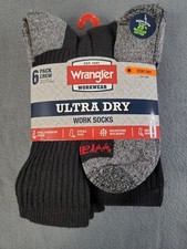 NWT Wrangler Mens Ultra Dry Work Socks 6 Pair Crew Shoe Size 6-12