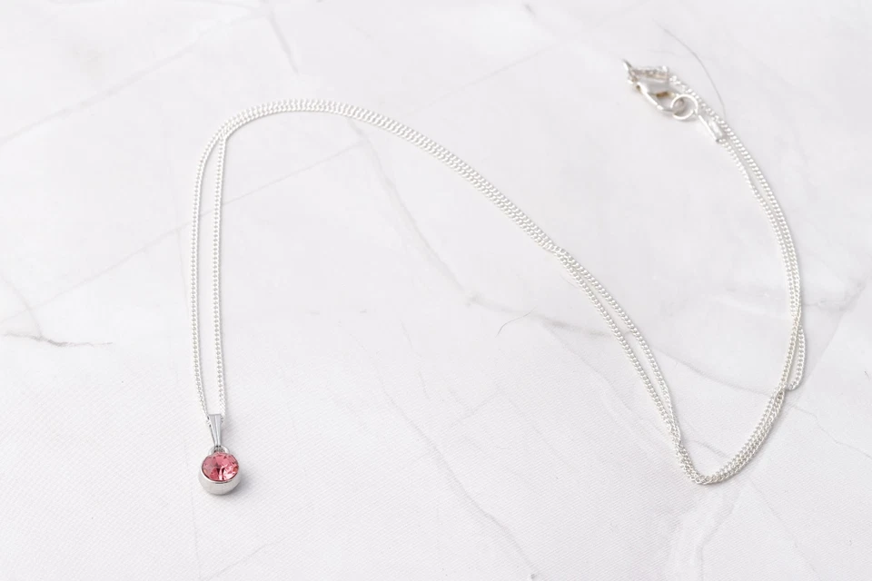 Cadenas De Plata 925 Para Mujeres Con Diamante De Imitación Rosado Foto 3 de 4