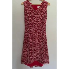 Liz Claiborne Sport Red White Tulip Print Sleeveless V Neck Midi Dress Size 10