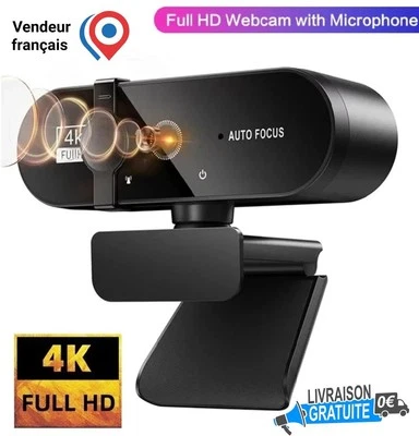 Webcam 4K Ultra HD avec Autofocus Caméra Vidéo Microphone USB 2.0 PC et Mac