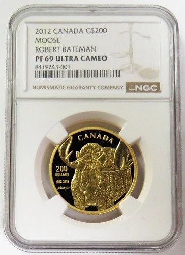 2012 GOLD 359 MINTED CANADA $200 ROBERT BATEMAN 1oz MOOSE 1oz NGC PF 69 UC
