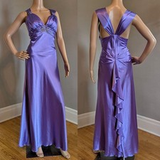 NWT Roberta Purple Silky Maxi Prom Gown, Beaded Sequin, Party, Size 5/6