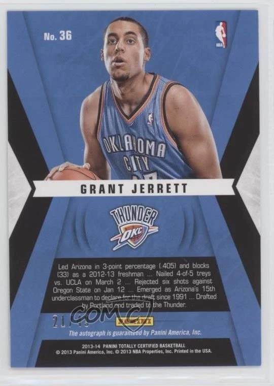 2013-14 Totally Certified Blue /49 Grant Jerrett #36 Auto RC - Image 2 of 2