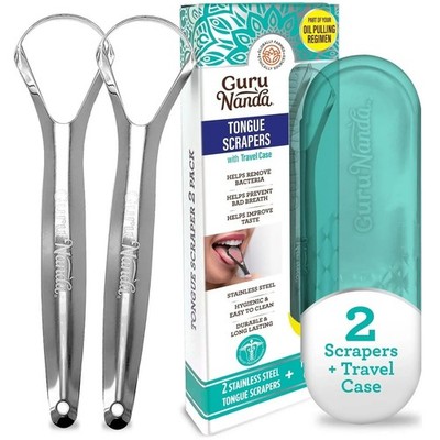 GuruNanda 2er Pack Zungenschaber mit Reiseetui, medizinischer Edelstahl