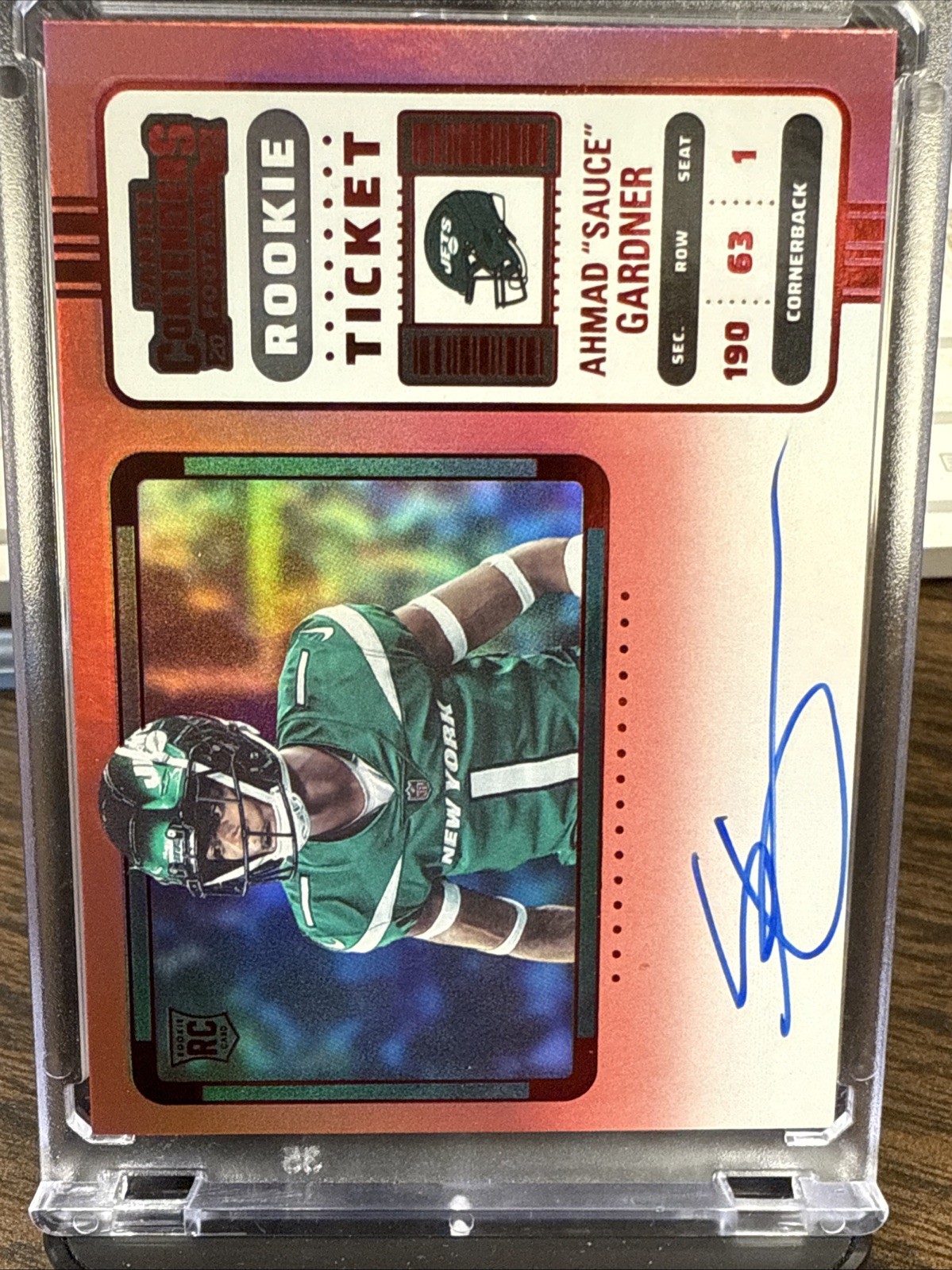 2022 Contenders Ahmad Sauce Gardner RC Variation Ticket Red Zone On Card Auto