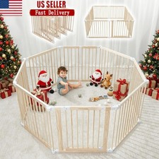 Folding Baby Playpen Wooden Safety Gate 228 Inch Portable Toddler Play Yard New