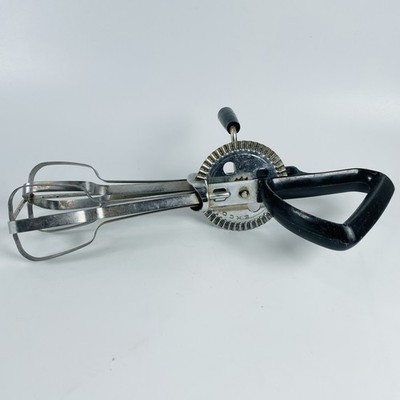 VTG EKCO Hand Crank Egg Beater Mixer Stainless Steel Black Handle USA Kitchen