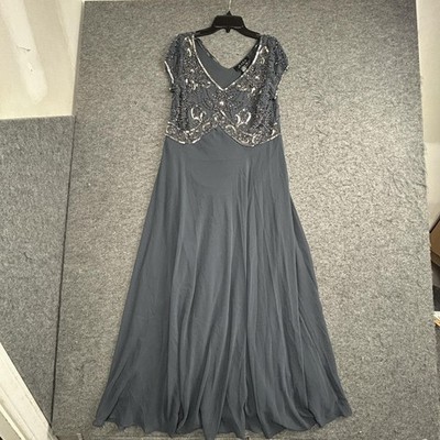 J Kara Women's Petite Cap V-Neck Beaded Dress, Grey, Size 12P